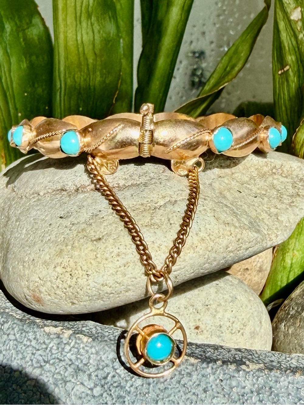 10 karat yellow gold Bracelet with Turquoise Stones - Women Jewelry